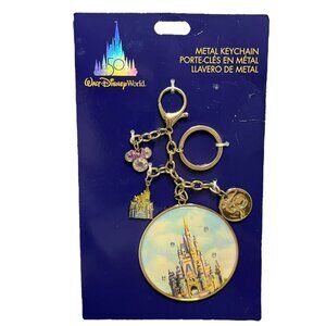 Walt Disney World Parks 50th Anniversary Cinderella Castle Charms Metal Keychain